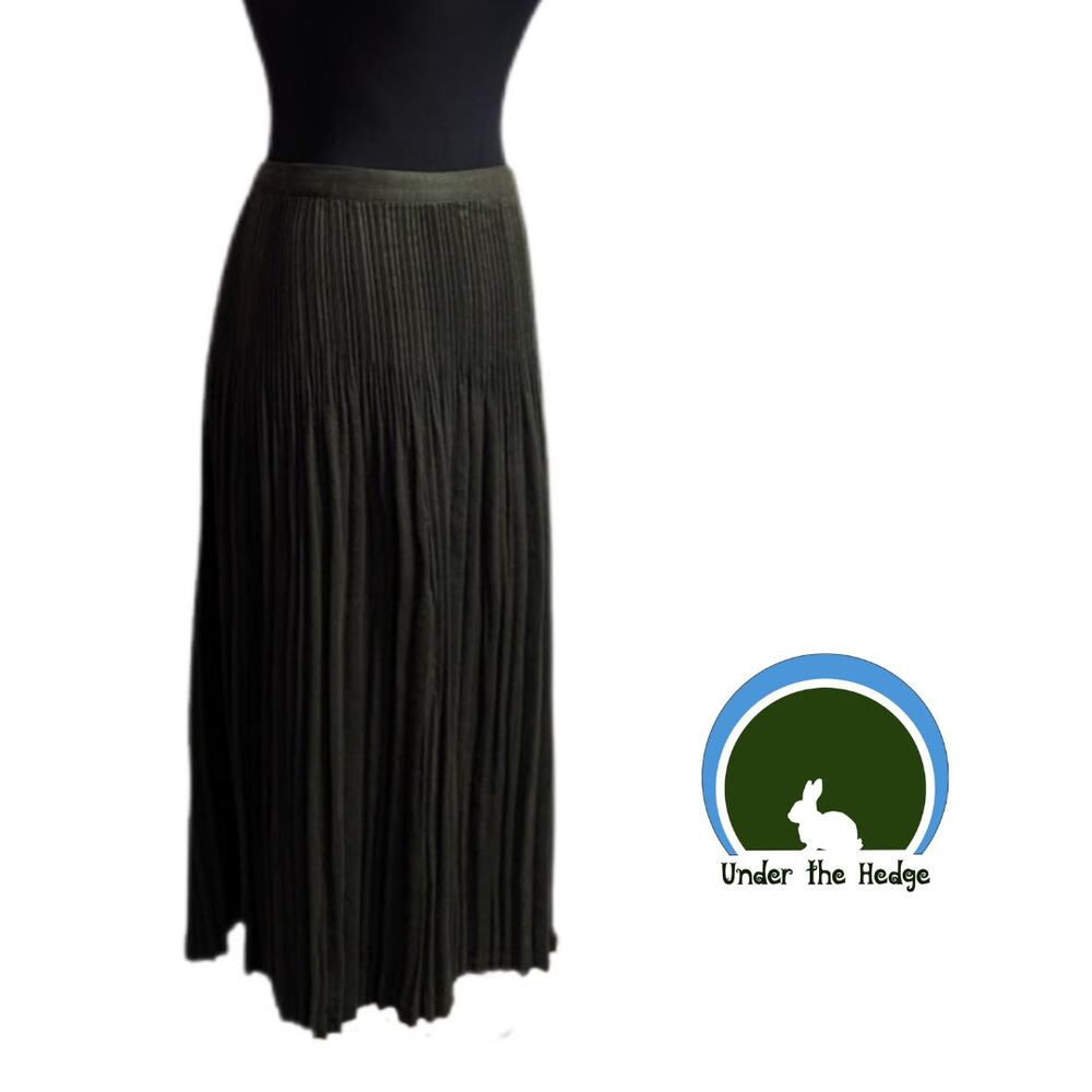 Coldwater Creek Olive Faux Suede Pleated Midi Skirt PXL Grunge Goblincore i2